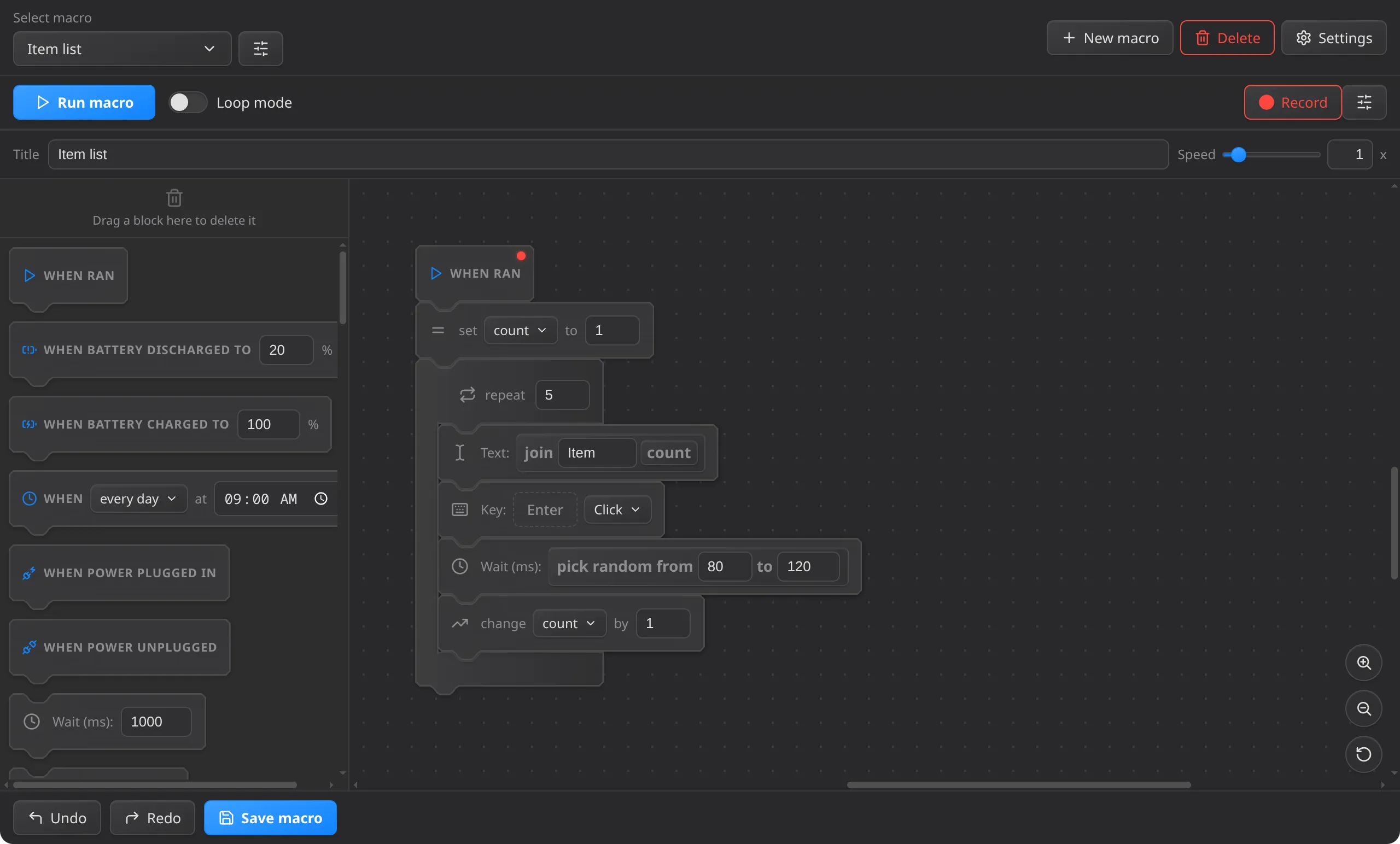 Building a macro in the block editor
